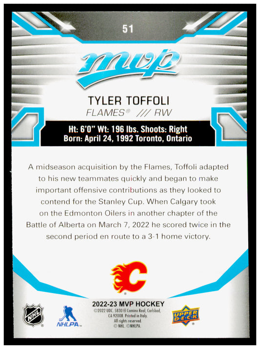 2022-23 Upper Deck MVP Tyler Toffoli Card Calgary Flames #51