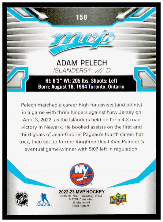 2022-23 Upper Deck MVP Adam Pelech Card New York Islanders #158