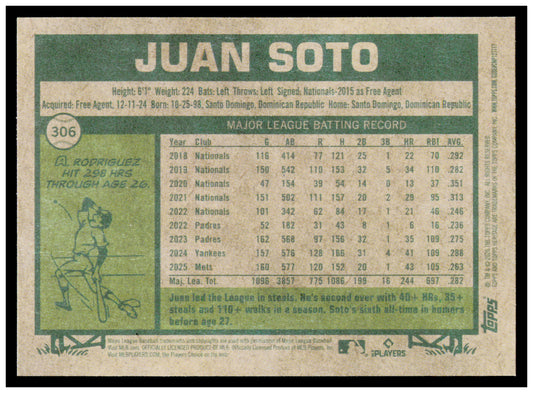 2026 Topps Heritage Juan Soto Card New York Mets #306