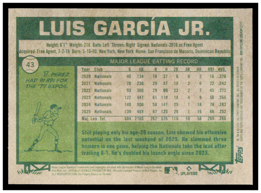 2026 Topps Heritage Luis García Jr. Card Washington Nationals #43