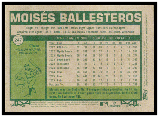 2026 Topps Heritage Moisés Ballesteros Card Chicago Cubs #247