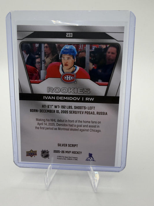 2025-26 Upper Deck MVP Ivan Demidov Card Silver Script Montreal Canadiens #233