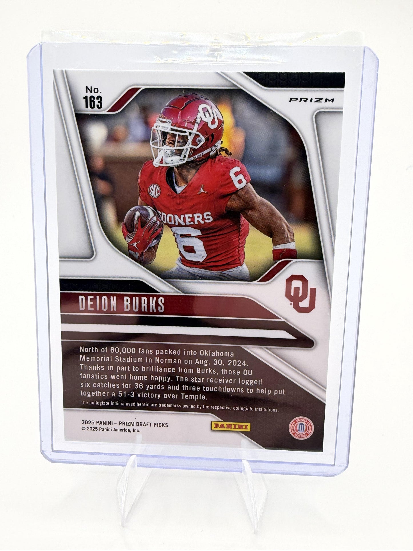 2025 Panini Prizm Draft Picks Deion Burks Card Prizms Gold Ice Sooners #163