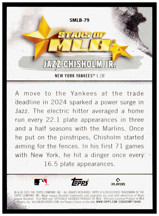 2025 Topps Update Jazz Chisholm Jr. Card Stars of MLB New York Yankees #SMLB-79