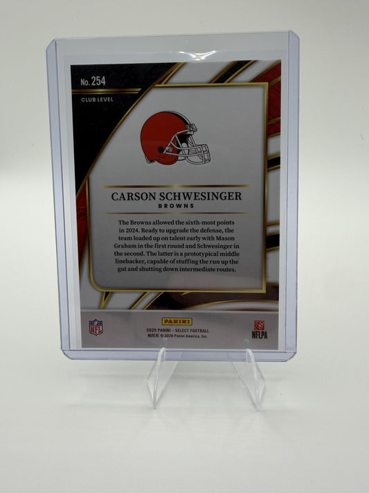2025 Panini Select Carson Schwesinger Club Level Silver Prizm RC #254 Browns