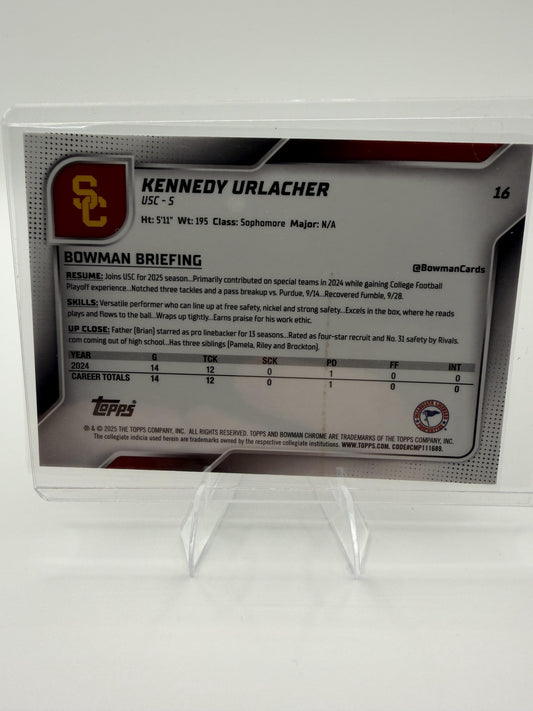 2025 Bowman Chrome University Kennedy Urlacher #16 Checkerboard Parallel USC 1st