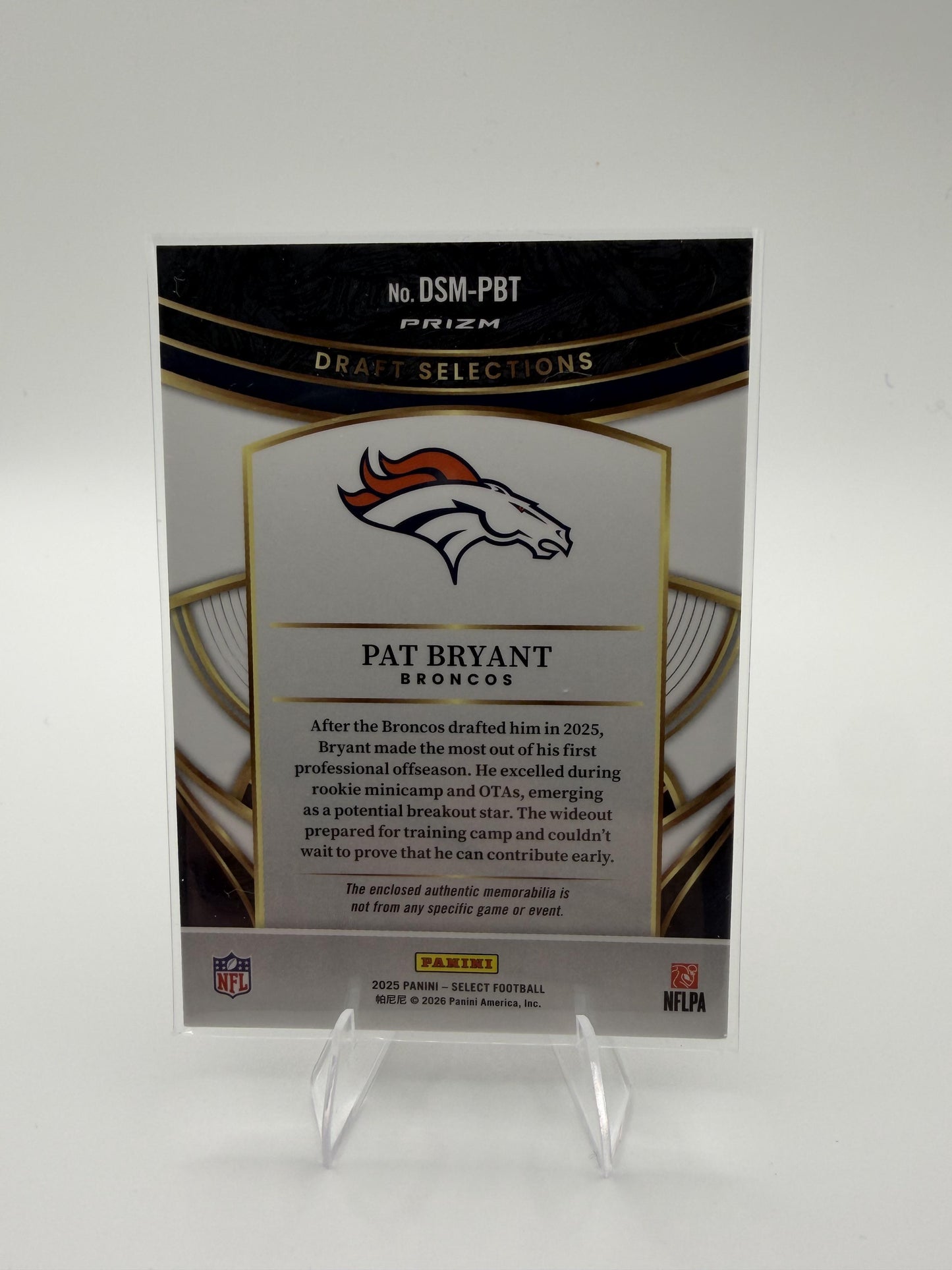 2025 Panini Select Pat Bryant Draft Selections Memorabilia Prizm RC Jersey