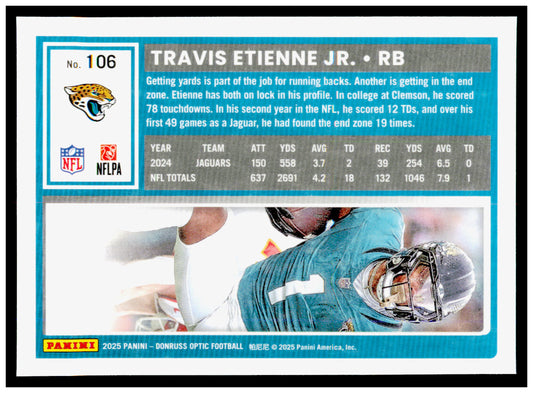 2025 Donruss Optic Travis Etienne Jr. Card Jacksonville Jaguars #106