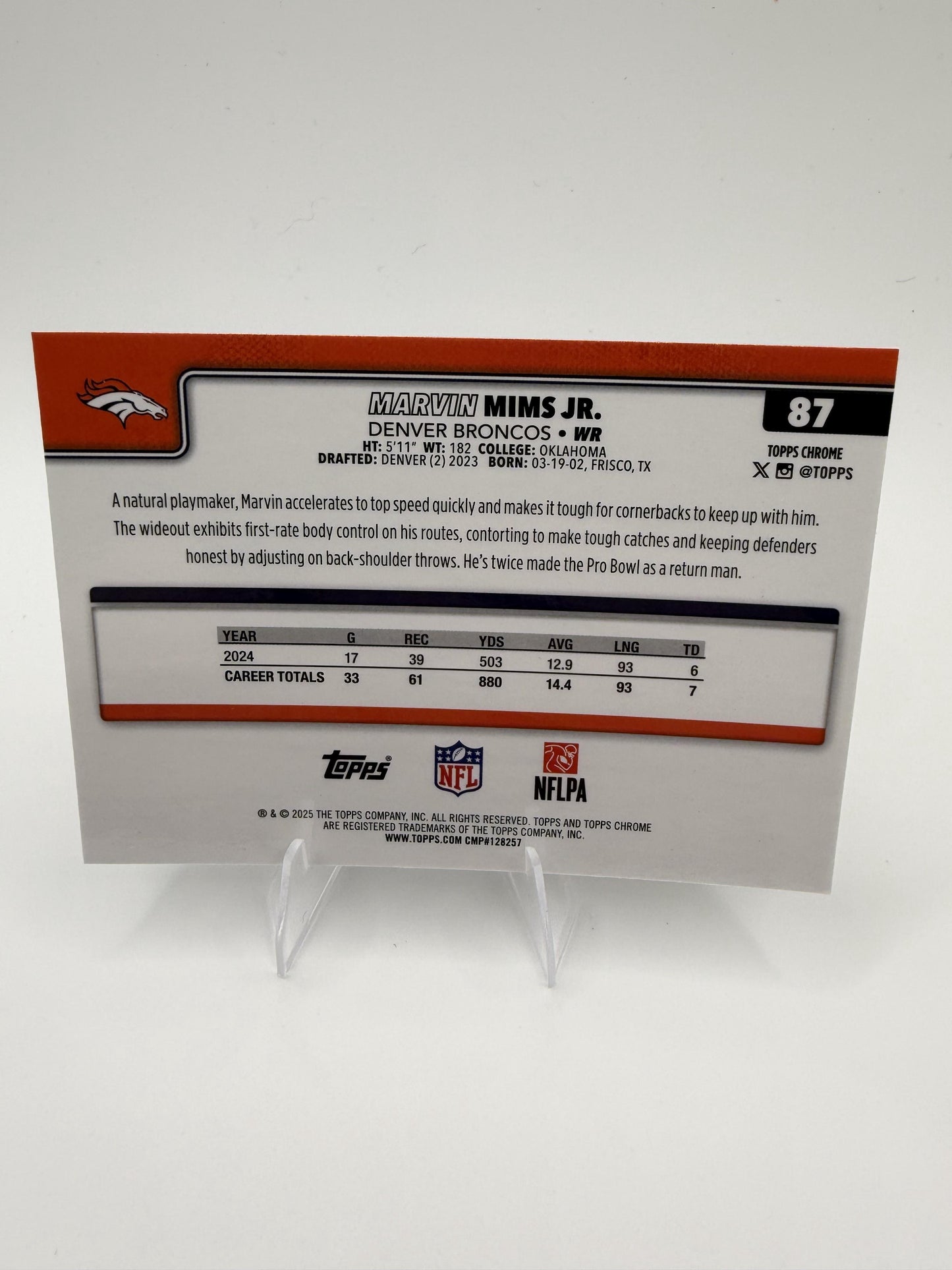 2025 Topps Chrome Marvin Mims Jr. #87 Denver Broncos WR