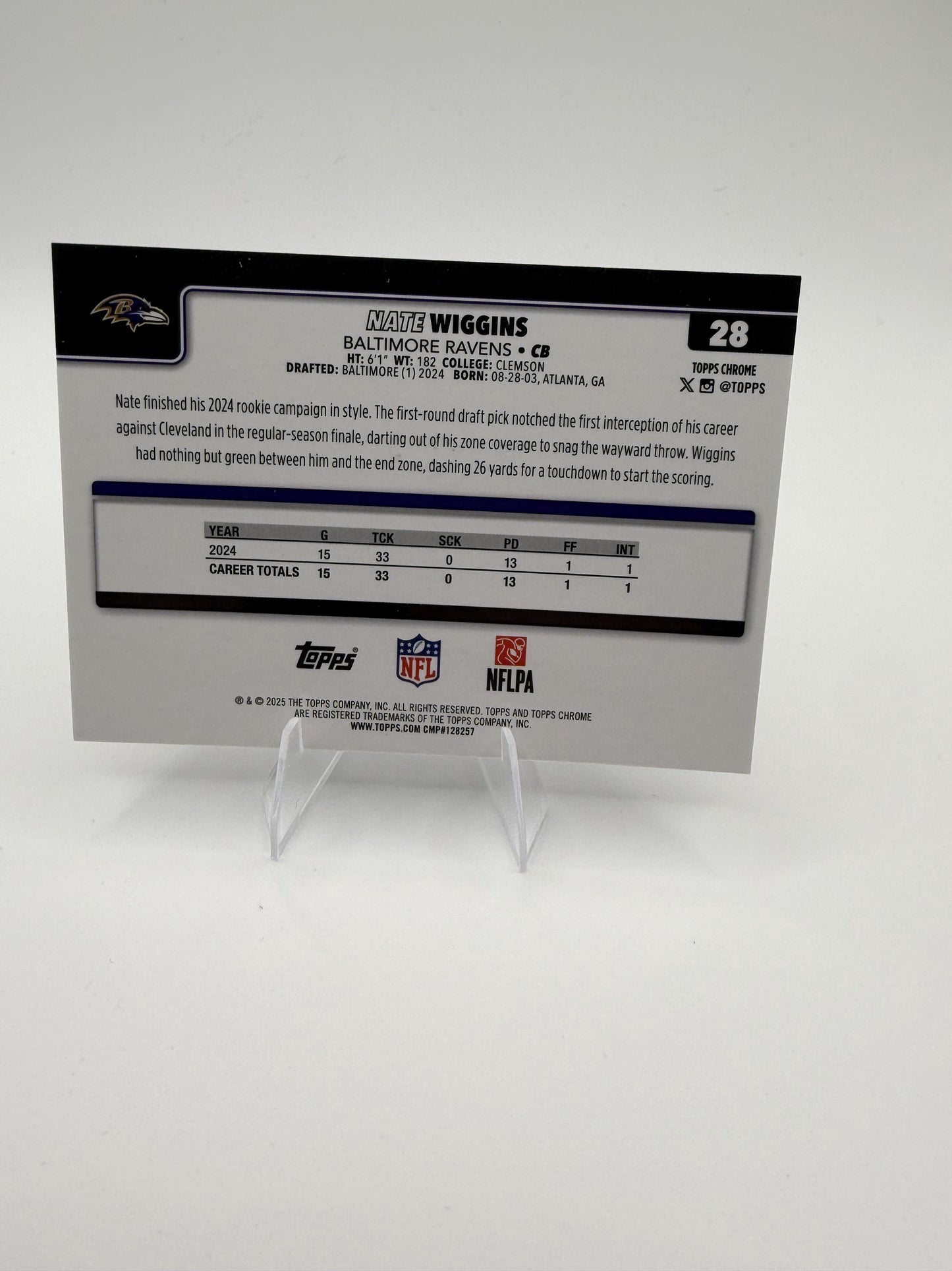 2025 Topps Chrome Nate Wiggins RC #28 Baltimore Ravens Rookie CB