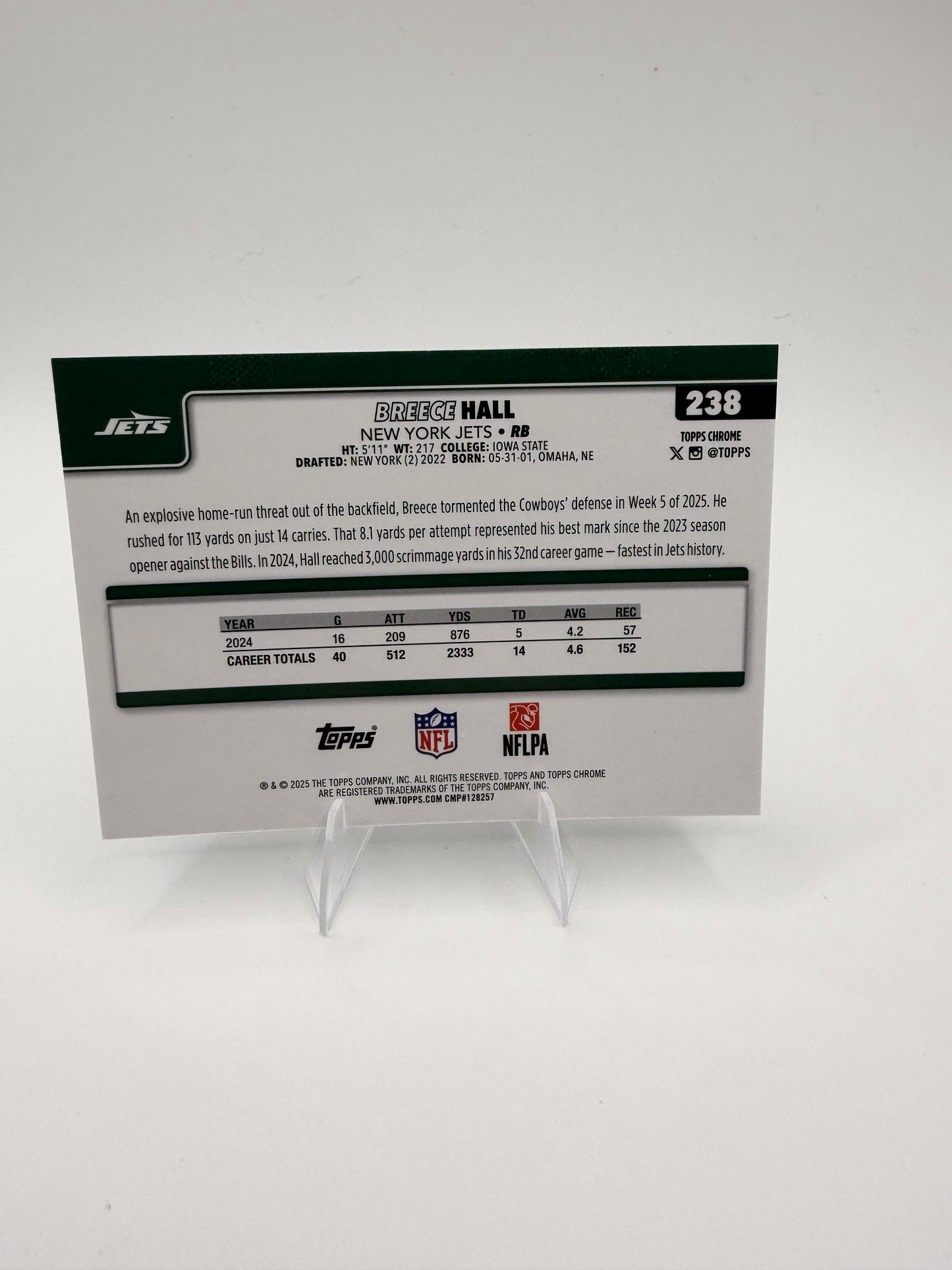 2025 Topps Chrome Breece Hall #238 New York Jets Star RB