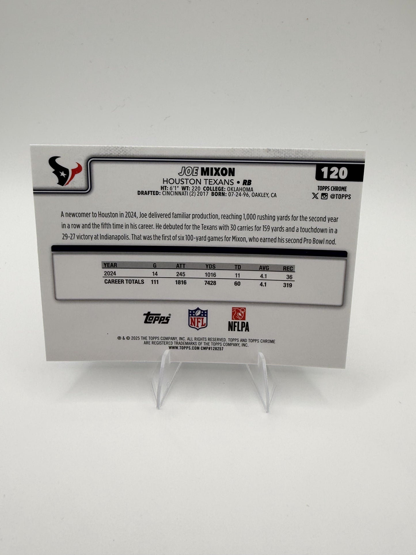 2025 Topps Chrome Joe Mixon #120 Texans RB Base Card