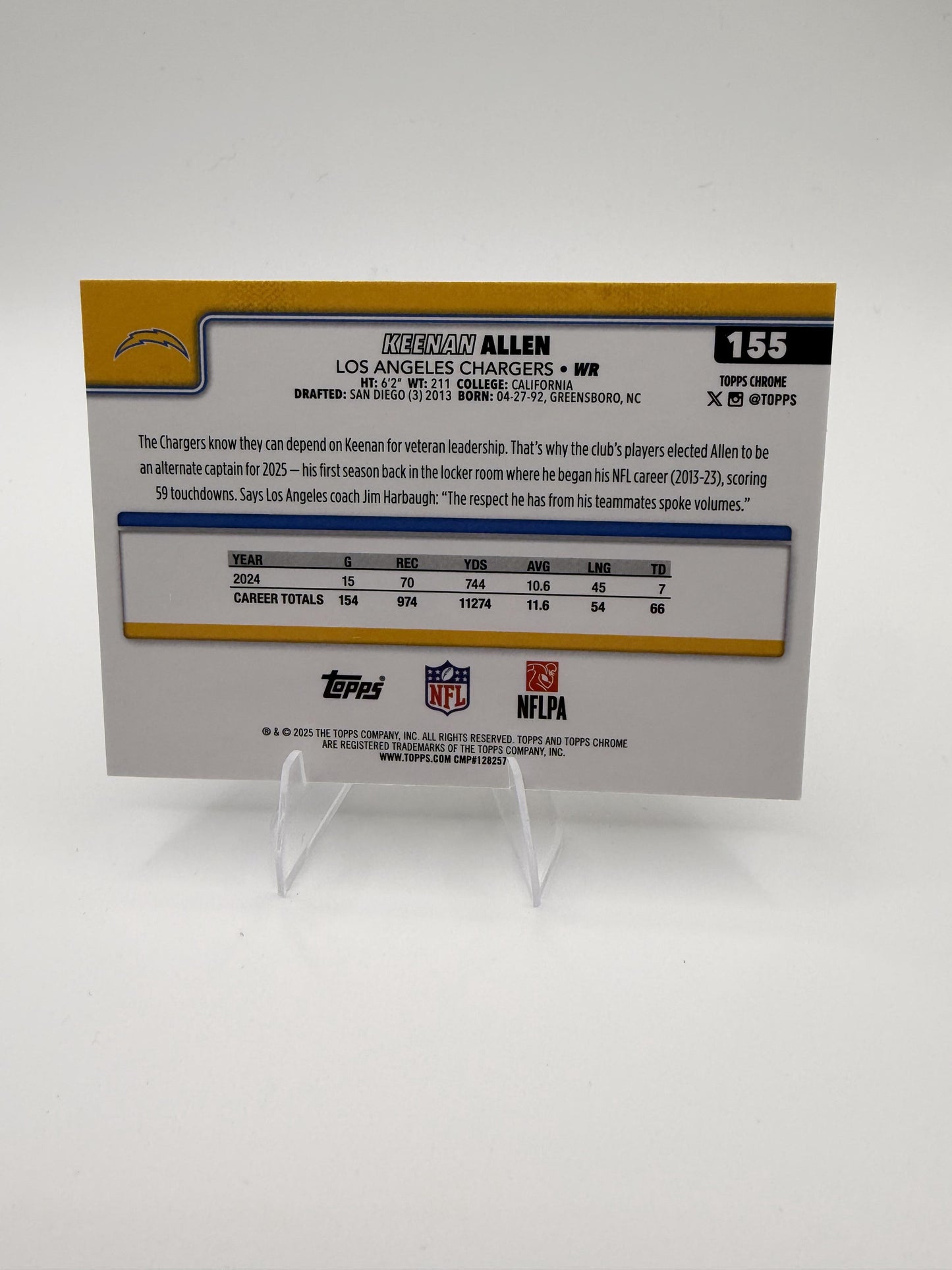 2025 Topps Chrome Keenan Allen #155 Los Angeles Chargers Star WR