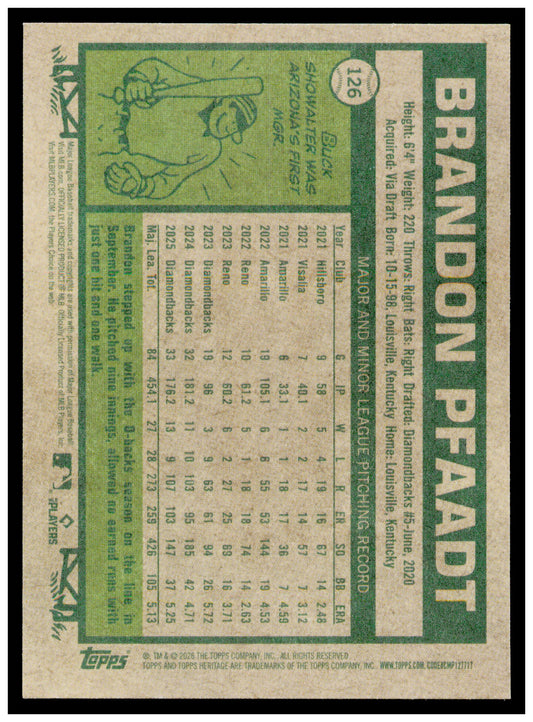 2026 Topps Heritage Brandon Pfaadt Card Arizona Diamondbacks #126