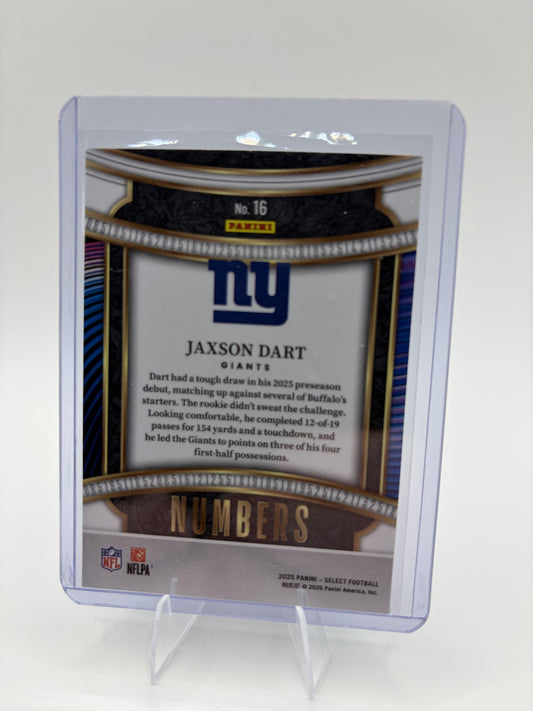 2025 Panini Select Jaxson Dart Numbers Rookie RC #16 Giants