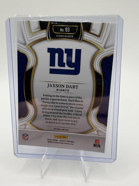 2025 Panini Select Jaxson Dart Card Red and Blue Prizm Shock RC Giants #93