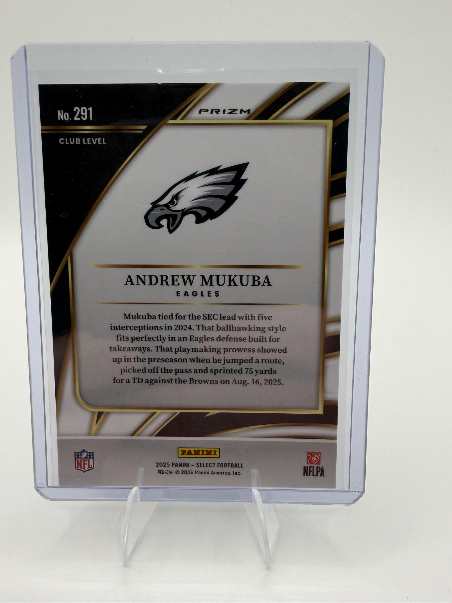 2025 Panini Select Andrew Mukuba Card Zebra Prizm Shock Philadelphia Eagles #291