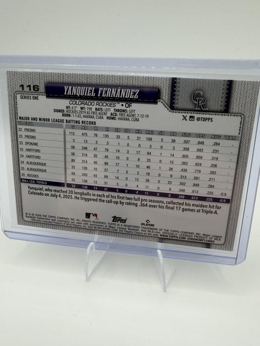 2026 Topps Yanquiel Fernández Card Green Foil Colorado Rockies #116