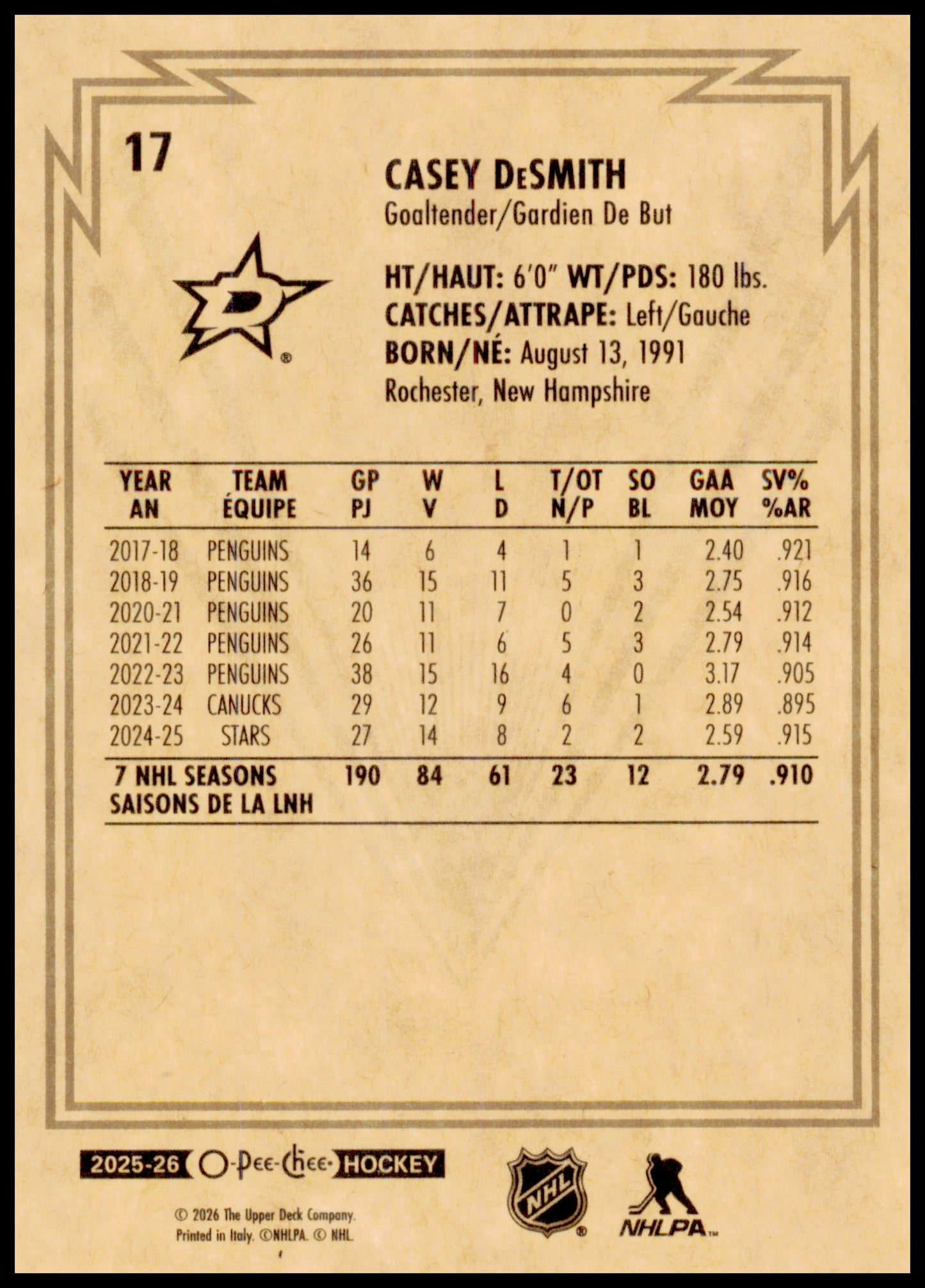 2025-26 O-Pee-Chee #17 Casey DeSmith Retro