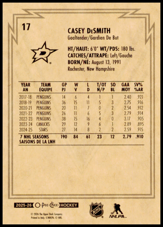 2025-26 O-Pee-Chee #17 Casey DeSmith Retro