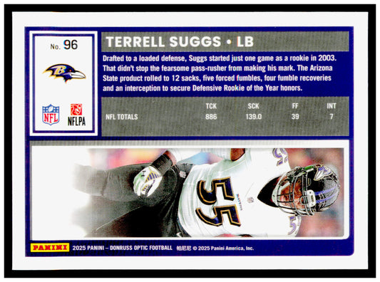 2025 Donruss Optic Terrell Suggs Card Baltimore Ravens #96