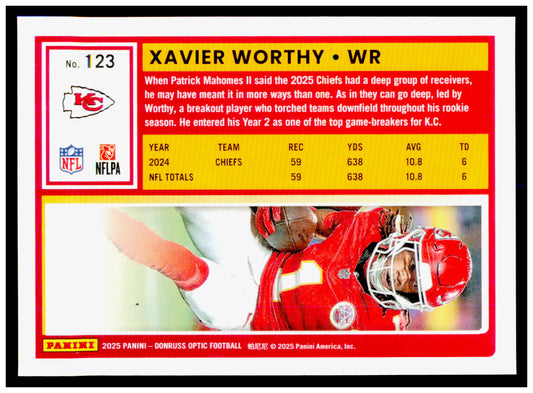 2025 Donruss Optic Xavier Worthy Card Kansas City Chiefs #123