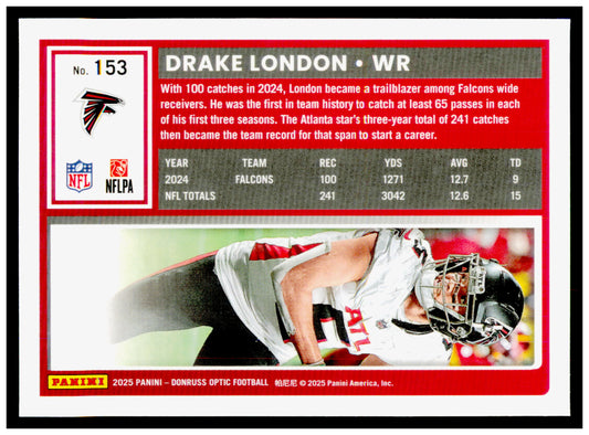 2025 Donruss Optic Drake London Card Atlanta Falcons #153