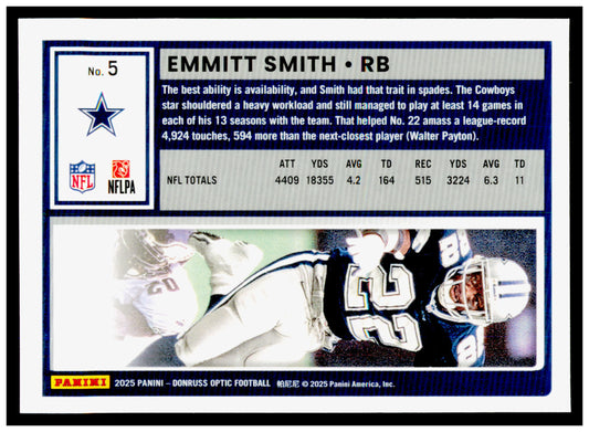 2025 Donruss Optic Emmitt Smith Card Dallas Cowboys #5