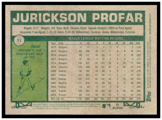 2026 Topps Heritage Jurickson Profar Card Atlanta Braves #51