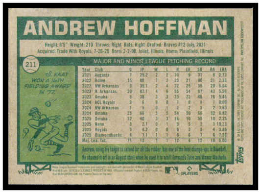 2026 Topps Heritage Andrew Hoffman Card RC Arizona Diamondbacks #211