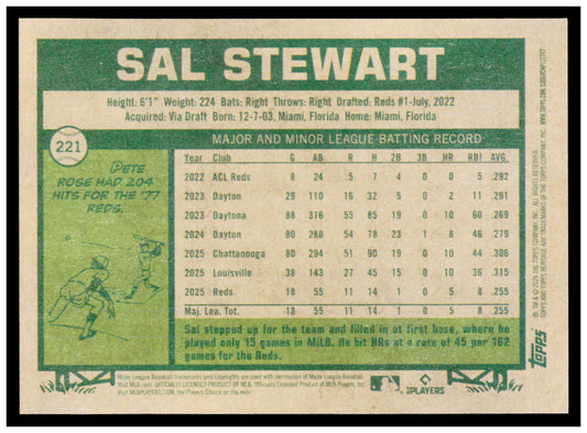 2026 Topps Heritage Sal Stewart Card RC Cincinnati Reds #221