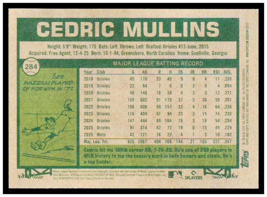 2026 Topps Heritage Cedric Mullins Card Tampa Bay Rays #284