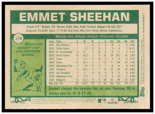 2026 Topps Heritage Emmet Sheehan Card Los Angeles Dodgers #178