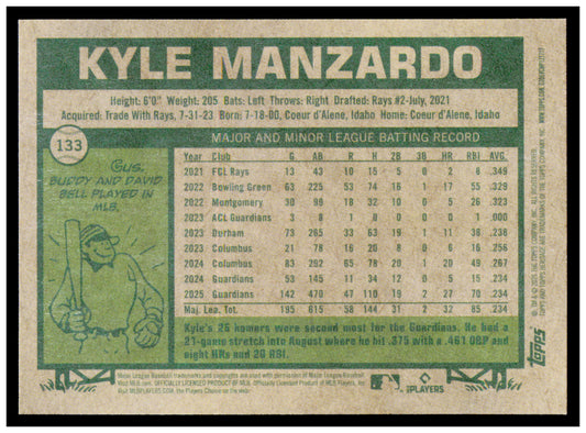 2026 Topps Heritage Kyle Manzardo Card Cleveland Guardians #133