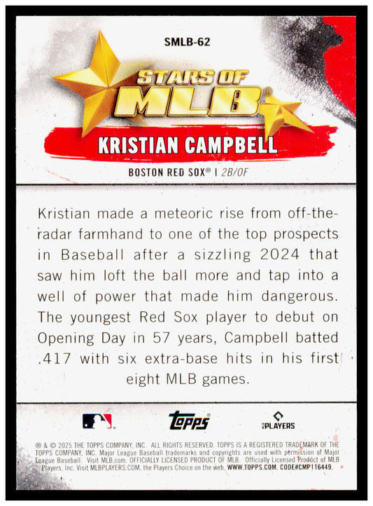 2025 Topps Update Kristian Campbell Card Stars of MLB Boston Red Sox #SMLB-62