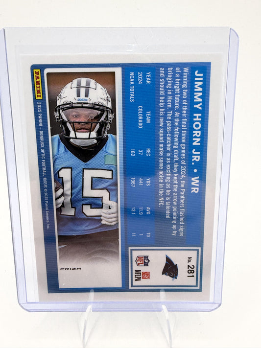 2025 Donruss Optic Jimmy Horn Jr RC #281 Blue Stars Prizm Rated Rookie Panthers