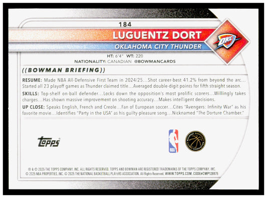 2025-26 Bowman #184 Luguentz Dort Card