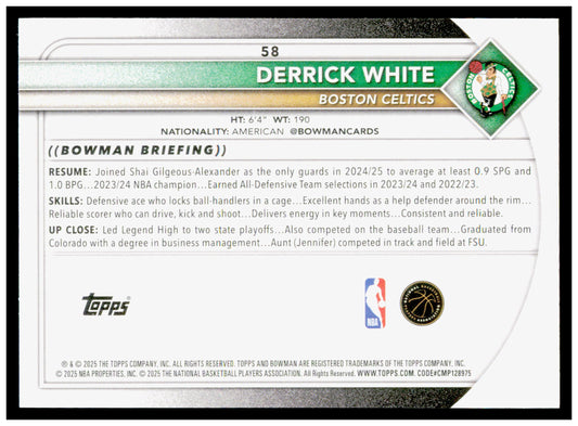 2025-26 Bowman #58 Derrick White Card