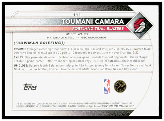 2025-26 Bowman #111 Toumani Camara Card