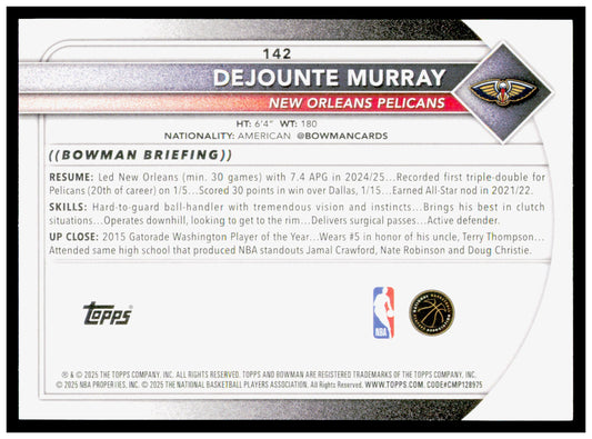 2025-26 Bowman #142 Dejounte Murray Card