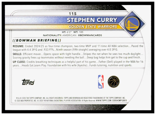 2025-26 Bowman #115 Stephen Curry Card
