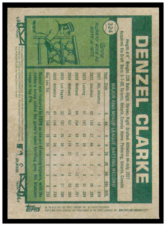 2026 Topps Heritage Denzel Clarke Card Athletics #324