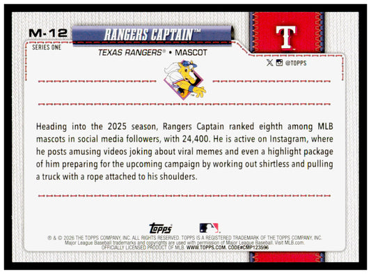 2026 Topps Rangers Captain Card Mascots Texas Rangers #M-12