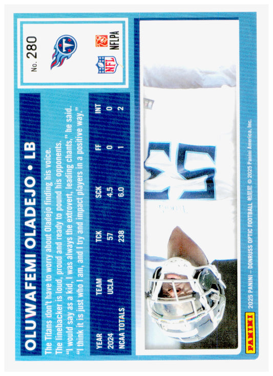 2025 Donruss Optic Oluwafemi Oladejo Card RC Tennessee Titans #280