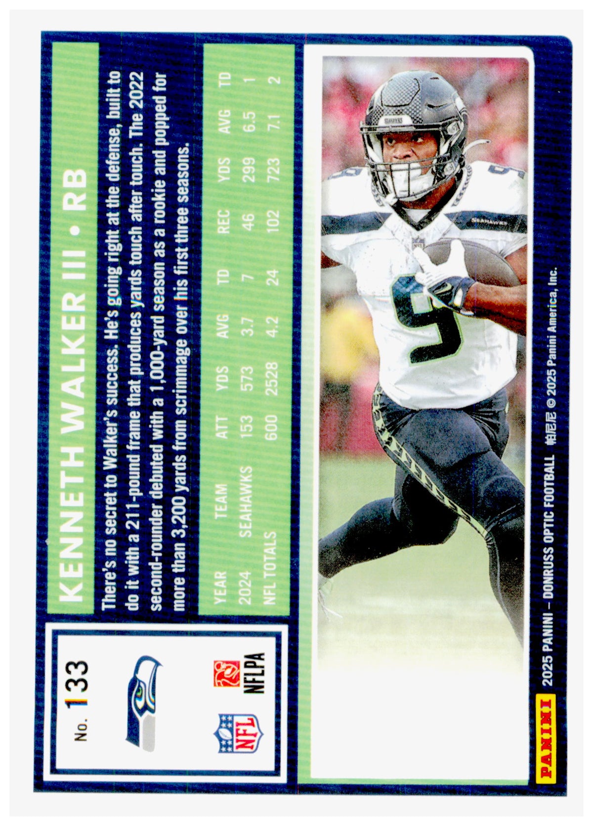 2025 Donruss Optic Kenneth Walker III Card Seattle Seahawks #133