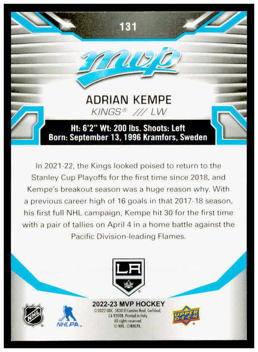 2022-23 Upper Deck MVP Adrian Kempe Card Ice Battles Gold Los Angeles Kings #131