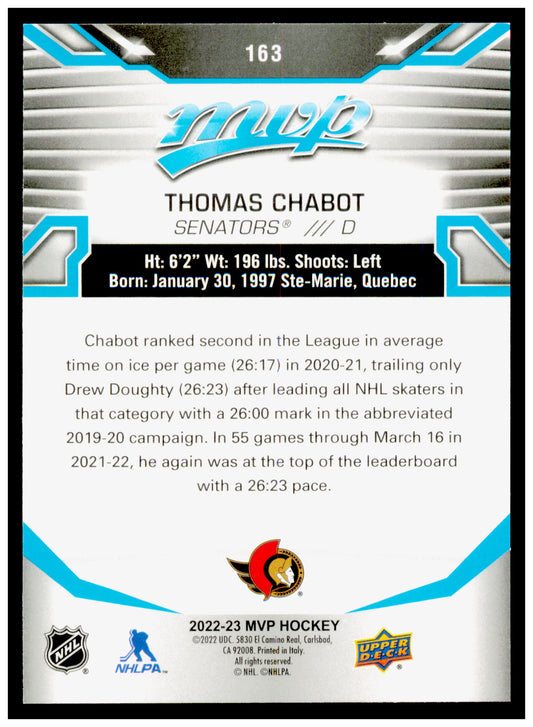 2022-23 Upper Deck MVP Thomas Chabot Card Ice Battles Gold Ottawa Senators #163
