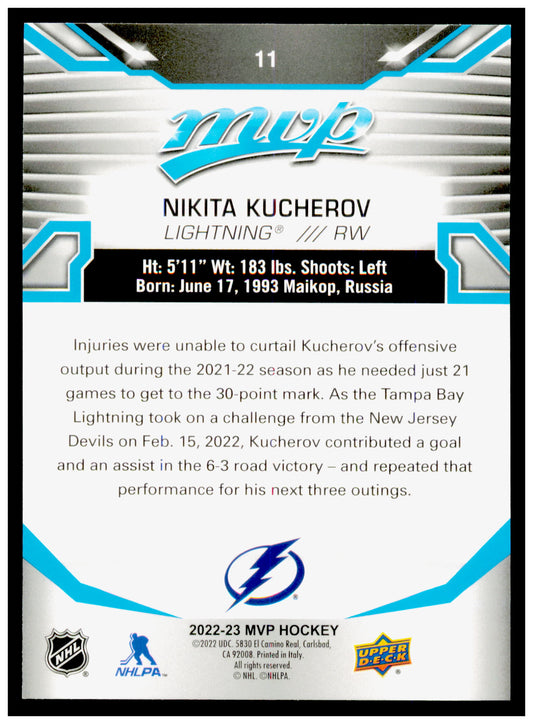 2022-23 Upper Deck MVP Nikita Kucherov Card Tampa Bay Lightning #11