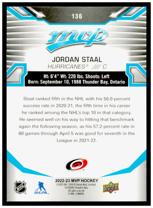 2022-23 Upper Deck MVP Jordan Staal Card Carolina Hurricanes #136
