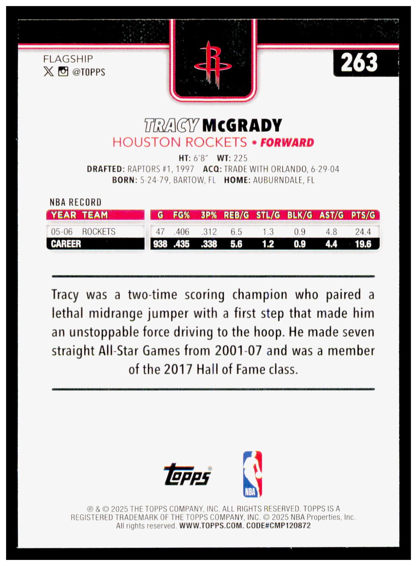 2025-26 Topps Tracy McGrady Card Houston Rockets #263
